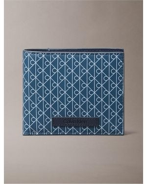 Calvin Klein Allover Emblem Logo Bifold Wallet With Coin Pouch - Blue