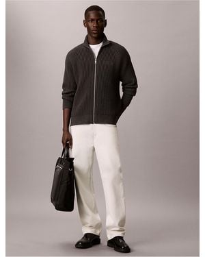 Calvin Klein Smooth Cotton Stitch Full Zip Sweater - Multicolor