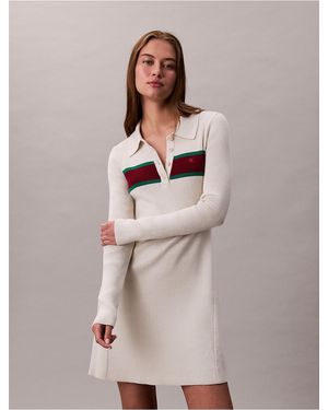 Calvin Klein Calvin Klein Cotton Rib V-Neck Polo Mini Dress - Multicolor