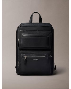 Calvin Klein Hardware Logo Mixed Double Pocket Backpack - Black