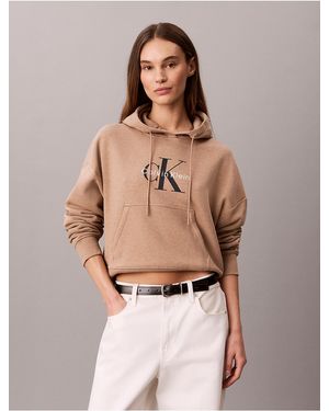 Calvin Klein Calvin Klein Monologo Fleece Hoodie - Natural