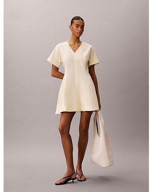 Calvin Klein Jeans Short Sleeve Poplin Mini Dress - Natural
