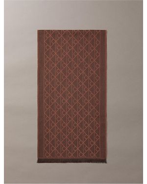 Calvin Klein Tonal Emblem Logo Wool Blend Scarf - Brown