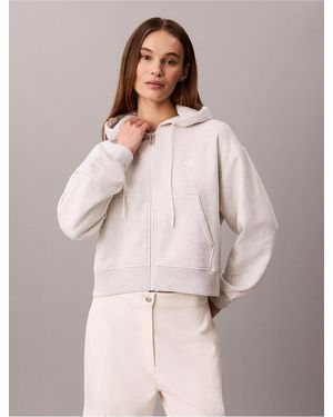 Calvin Klein Calvin Klein Monogram Logo Fleece Zip Hoodie - Natural