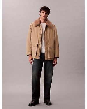 Calvin Klein Jeans Sherpa Collar Puffer Car Coat - Natural
