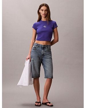 Calvin Klein Jeans Slim Ribbed Cotton Logo T-Shirt - Purple