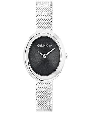 Calvin Klein Reloj correa de malla y bisel ovalado retorcido - Negro