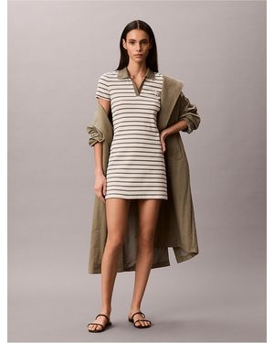 Calvin Klein Monologo Rib Stripe Mini Dress - Natural