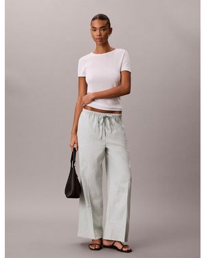Calvin Klein Linen Blend Wide Leg Trousers - Multicolour