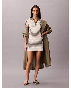 Calvin Klein Monologo Rib Stripe Mini Dress - Natural