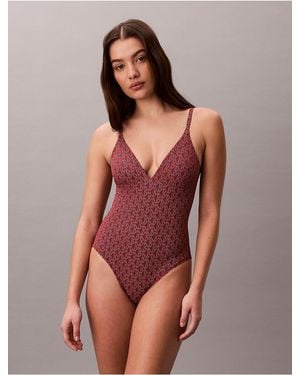 Calvin Klein Modern Logo Swim One Piece - Red