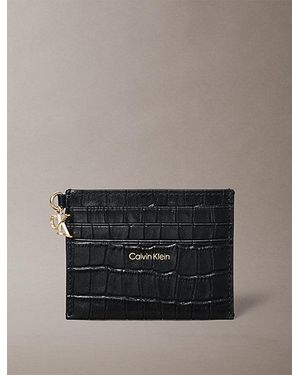 Calvin Klein Leather Croc Effect Rfid Cardholder - Grey