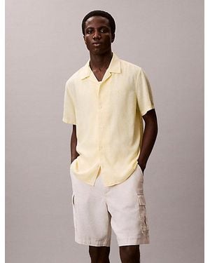 Calvin Klein Linen Blend Classic Button Down Shirt - Natural