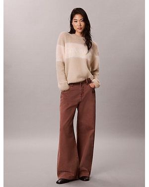 Calvin Klein Jeans Wool Blend Stripe Logo Jumper - Brown