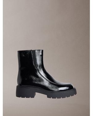 Calvin Klein Leather Chunky Heeled Zip Boots - Black