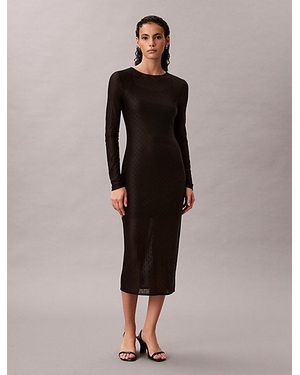 Calvin Klein Jeans Allover Emblem Logo Lace Maxi Dress - Black
