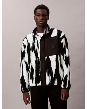 Calvin Klein Sherpa Printed Relaxed Mock Neck Jacket - Black