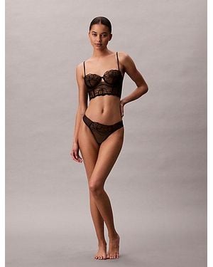 Calvin Klein Thong Ck Floral Lace - Brown