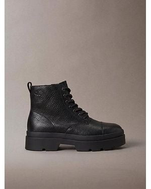 Calvin Klein Leather Zip Lace Up Boots - Black