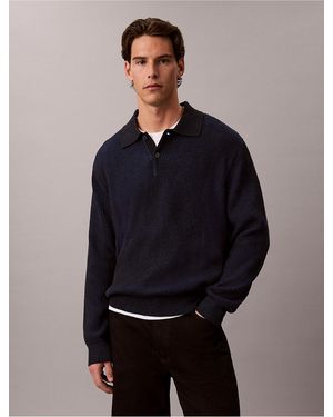 Calvin Klein Cotton Relaxed Polo Sweater - Blue
