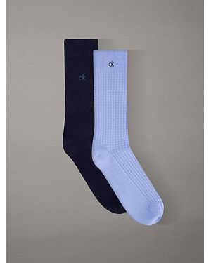 Calvin Klein 2 Pack Soft Cotton Waffle Crew Socks - Blue