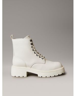 Calvin Klein Leather Chunky Heeled Lace-Up Boots - Natural