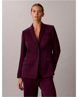 Calvin Klein Satin Notch Lapel 1-Button Jacket - Purple