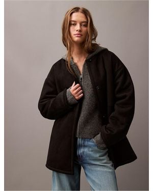 Calvin Klein Faux Shearling Relaxed Coat - Brown
