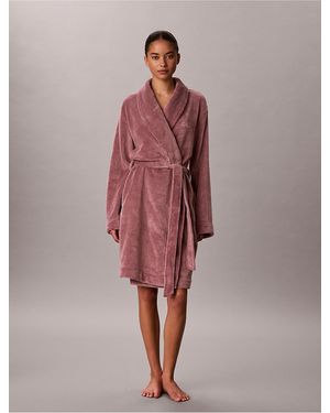 Calvin Klein Fluffy Embroidered Logo Robe - Pink