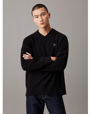 Calvin Klein Cotton Bouclé V-Neck Jumper - Black