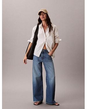 Calvin Klein Wide Leg Cotton Linen Jeans - Azul