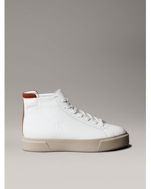 Calvin Klein Leather Signature High-Top Trainers - Metallic