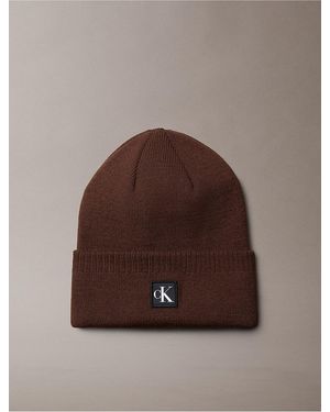 Calvin Klein Monogram Embroidery Cuff Beanie - Brown