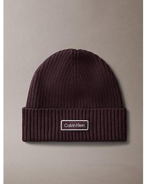 Calvin Klein Logo Patch Rib Beanie - Brown