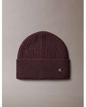 Calvin Klein Wool Blend Monogram Beanie - Purple