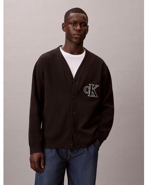 Calvin Klein Double Rib Logo Cardigan - Black