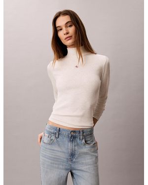 Calvin Klein Ribbed Cotton Turtleneck Top - Grey