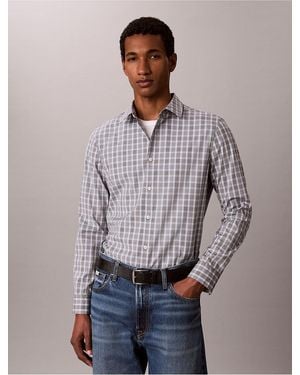 Calvin Klein Yarn-Dyed Plaid Slim Shirt - Gray