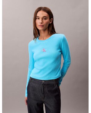 Calvin Klein Monogram Logo Long Sleeve Baby Tee - Blue