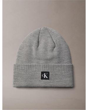 Calvin Klein Monogram Embroidery Cuff Beanie - Gray