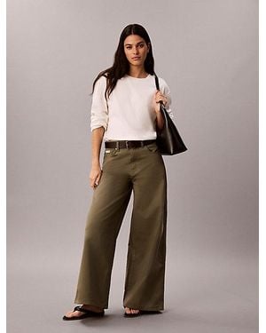 Calvin Klein Jeans Cotton Twill Wide Leg Trousers - Natural