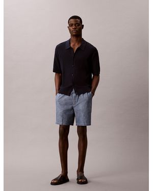 Calvin Klein Cotton Chambray Drawstring Shorts - Blue