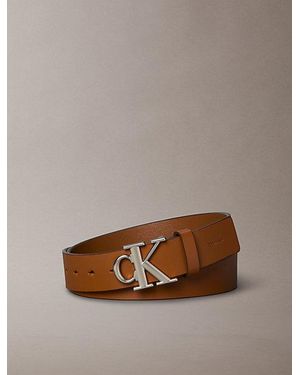 Calvin Klein Leather Monogram Logo Belt - Brown