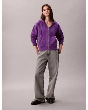 Calvin Klein Cotton Terry Zip Up Hoodie - Purple