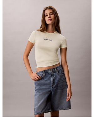 Calvin Klein Ribbed Embroidered Logo T-Shirt - Blue