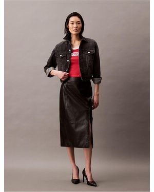 Calvin Klein Calvin Klein Lamb Leather Midi Skirt - Black