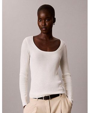 Calvin Klein Slim Merino Wool Ribbed Jumper - Natural