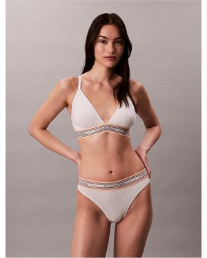 Calvin Klein Icon Cotton Modal Stripe Lightly Lined Triangle Bralette - Brown