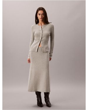 Calvin Klein Calvin Klein Smooth Cotton Rib Midi Skirt - Natural