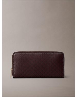 Calvin Klein Emblem Logo Long Zip Wallet - Brown